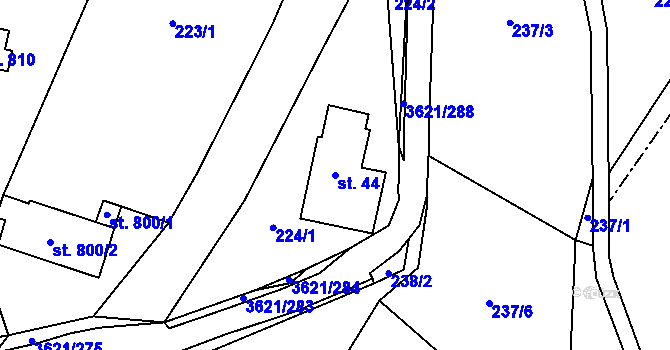 Parcela st. 44 v KÚ Kunvald, Katastrální mapa