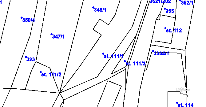 Parcela st. 111/1 v KÚ Kunvald, Katastrální mapa