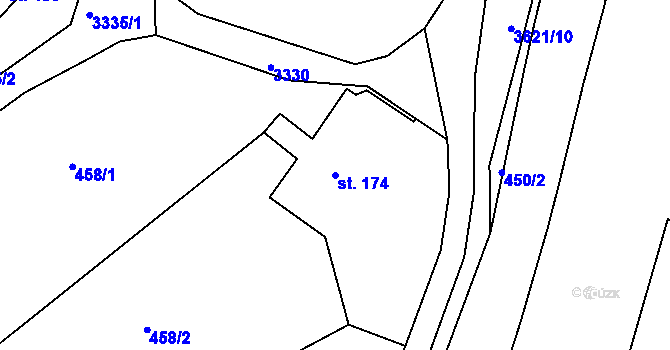 Parcela st. 174 v KÚ Kunvald, Katastrální mapa