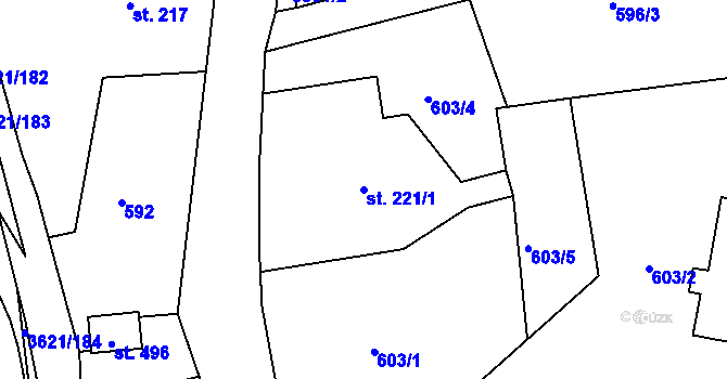 Parcela st. 221/1 v KÚ Kunvald, Katastrální mapa