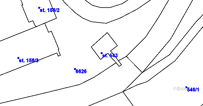Parcela st. 543 v KÚ Kunvald, Katastrální mapa