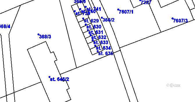 Parcela st. 635 v KÚ Kunvald, Katastrální mapa