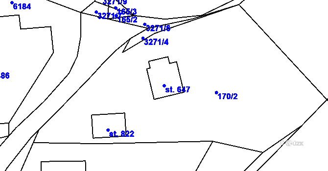 Parcela st. 647 v KÚ Kunvald, Katastrální mapa