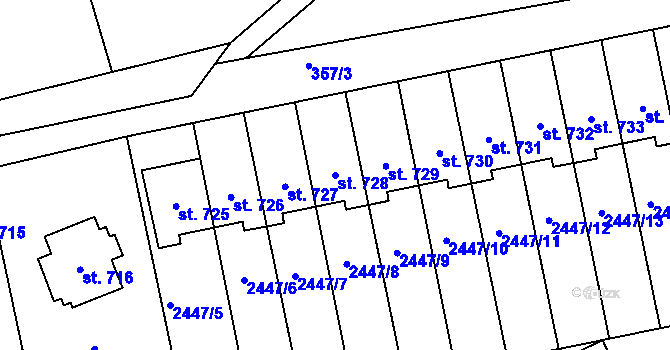 Parcela st. 728 v KÚ Kunvald, Katastrální mapa