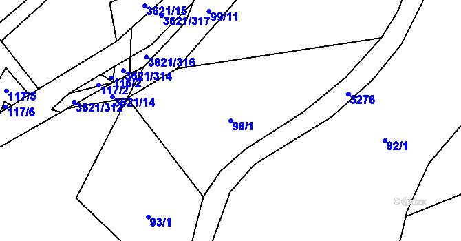 Parcela st. 98/1 v KÚ Kunvald, Katastrální mapa