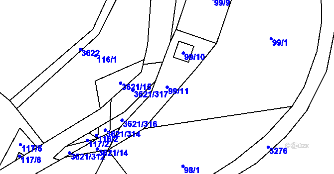 Parcela st. 99/11 v KÚ Kunvald, Katastrální mapa