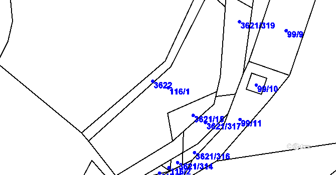 Parcela st. 116/1 v KÚ Kunvald, Katastrální mapa