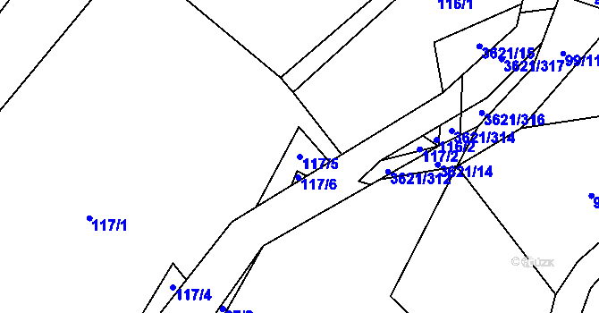 Parcela st. 117/5 v KÚ Kunvald, Katastrální mapa