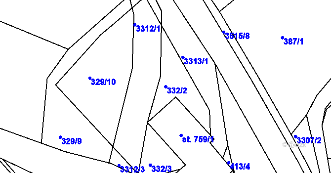 Parcela st. 332/2 v KÚ Kunvald, Katastrální mapa