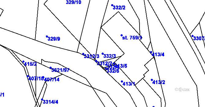 Parcela st. 332/3 v KÚ Kunvald, Katastrální mapa