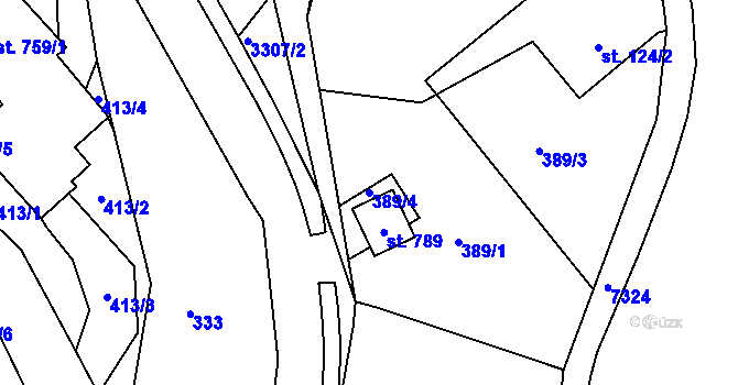 Parcela st. 389/4 v KÚ Kunvald, Katastrální mapa