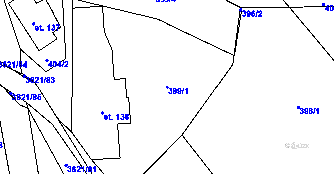 Parcela st. 399/1 v KÚ Kunvald, Katastrální mapa