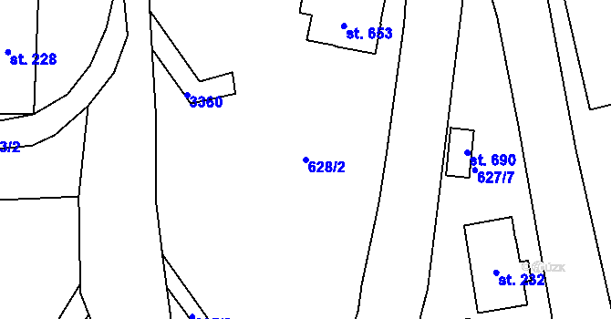 Parcela st. 628/2 v KÚ Kunvald, Katastrální mapa