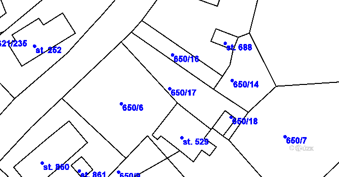Parcela st. 650/17 v KÚ Kunvald, Katastrální mapa