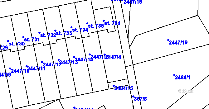 Parcela st. 2447/4 v KÚ Kunvald, Katastrální mapa