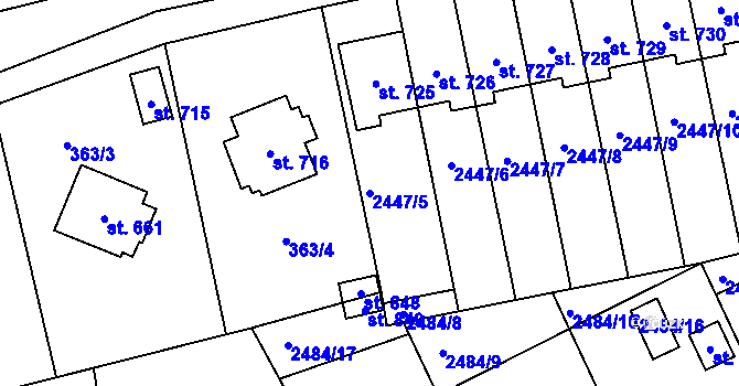 Parcela st. 2447/5 v KÚ Kunvald, Katastrální mapa