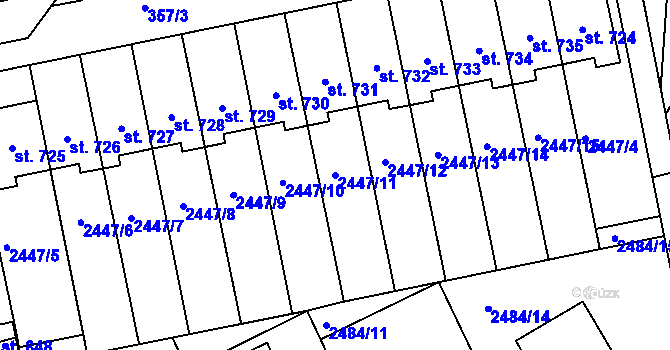 Parcela st. 2447/11 v KÚ Kunvald, Katastrální mapa