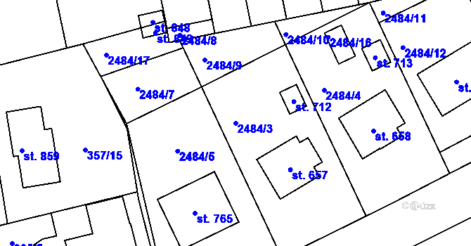 Parcela st. 2484/3 v KÚ Kunvald, Katastrální mapa