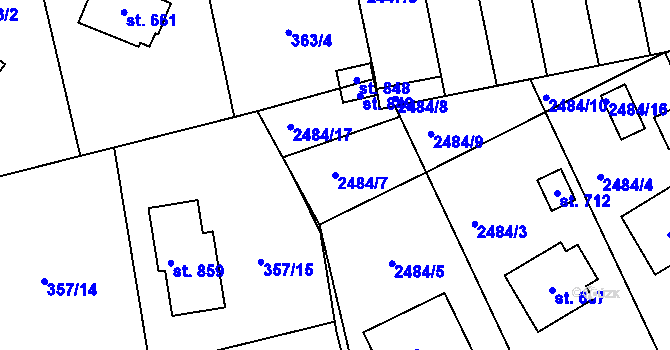 Parcela st. 2484/7 v KÚ Kunvald, Katastrální mapa