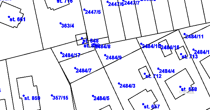 Parcela st. 2484/9 v KÚ Kunvald, Katastrální mapa