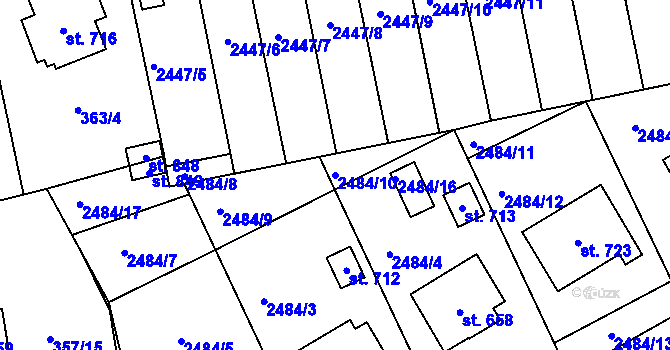 Parcela st. 2484/10 v KÚ Kunvald, Katastrální mapa