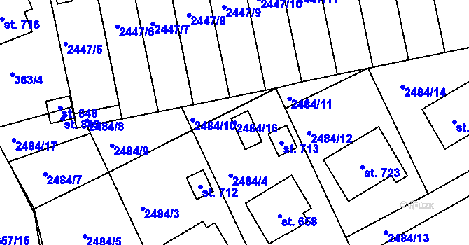Parcela st. 2484/16 v KÚ Kunvald, Katastrální mapa