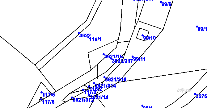 Parcela st. 3621/15 v KÚ Kunvald, Katastrální mapa