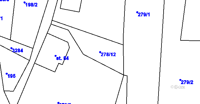 Parcela st. 278/12 v KÚ Kunvald, Katastrální mapa