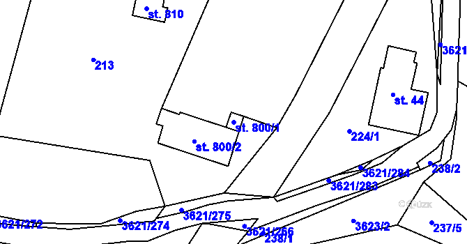 Parcela st. 800/1 v KÚ Kunvald, Katastrální mapa