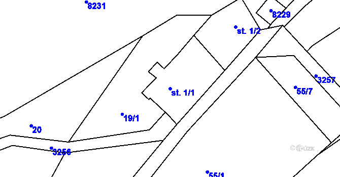 Parcela st. 1/1 v KÚ Kunvald, Katastrální mapa