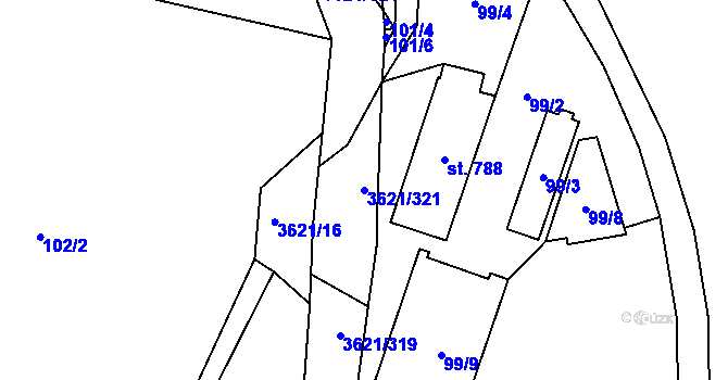 Parcela st. 3621/321 v KÚ Kunvald, Katastrální mapa
