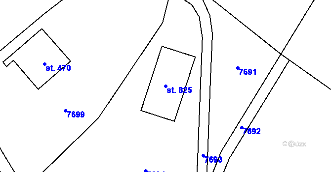 Parcela st. 825 v KÚ Kunvald, Katastrální mapa