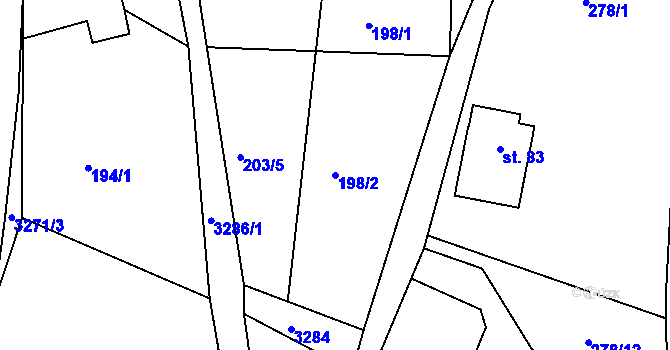 Parcela st. 198/2 v KÚ Kunvald, Katastrální mapa