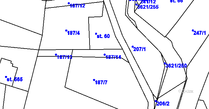 Parcela st. 187/14 v KÚ Kunvald, Katastrální mapa
