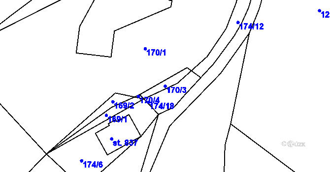 Parcela st. 170/3 v KÚ Kunvald, Katastrální mapa