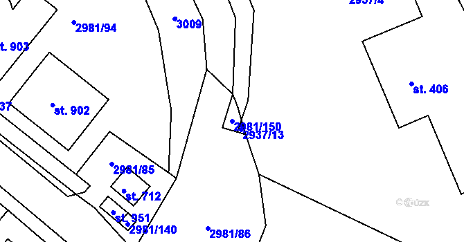 Parcela st. 2981/150 v KÚ Kunžak, Katastrální mapa
