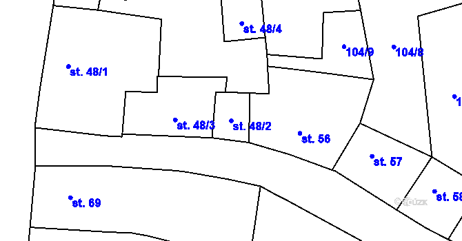 Parcela st. 48/2 v KÚ Kunžak, Katastrální mapa
