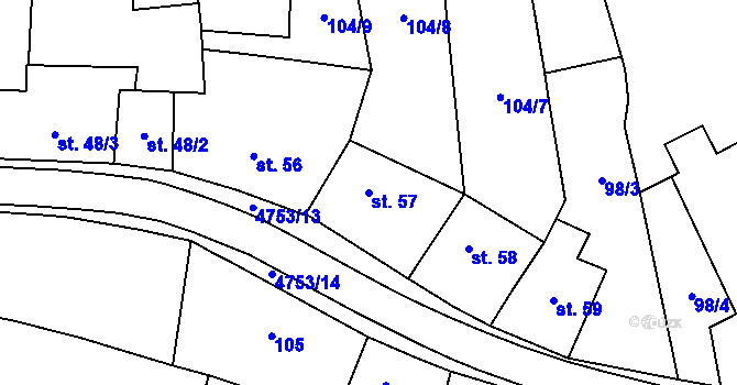 Parcela st. 57 v KÚ Kunžak, Katastrální mapa
