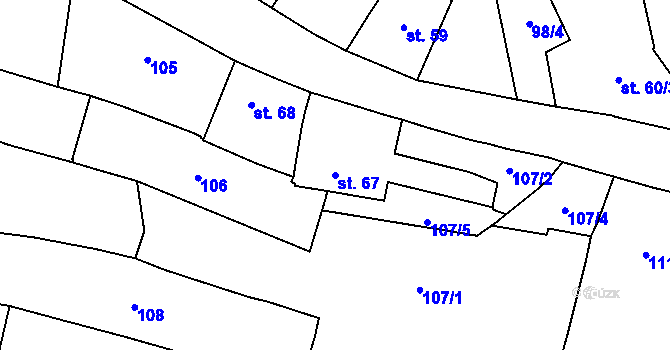 Parcela st. 67 v KÚ Kunžak, Katastrální mapa