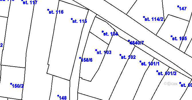 Parcela st. 103 v KÚ Kunžak, Katastrální mapa