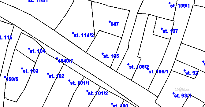 Parcela st. 105 v KÚ Kunžak, Katastrální mapa