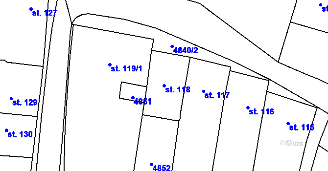 Parcela st. 118 v KÚ Kunžak, Katastrální mapa