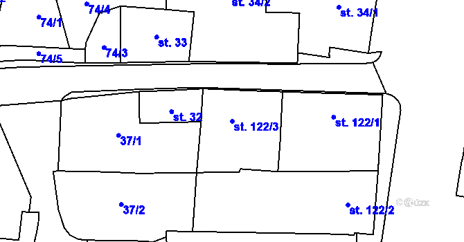Parcela st. 122/3 v KÚ Kunžak, Katastrální mapa