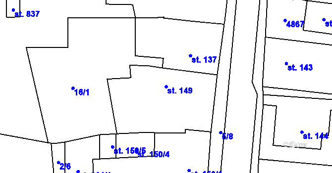 Parcela st. 149 v KÚ Kunžak, Katastrální mapa
