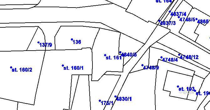 Parcela st. 161 v KÚ Kunžak, Katastrální mapa