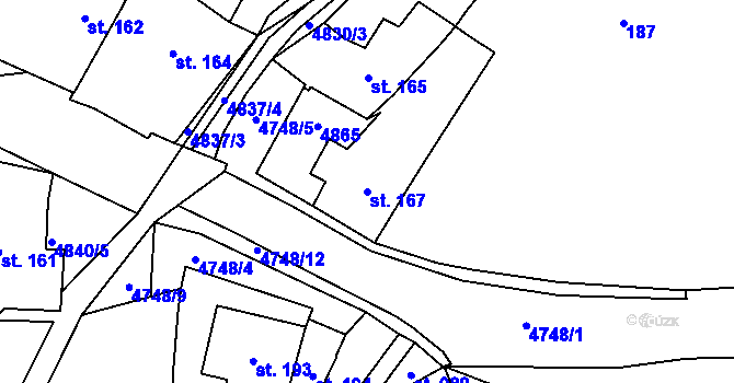 Parcela st. 167 v KÚ Kunžak, Katastrální mapa