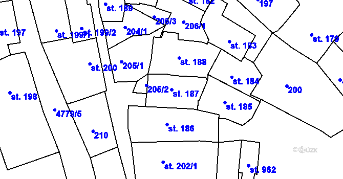 Parcela st. 187 v KÚ Kunžak, Katastrální mapa