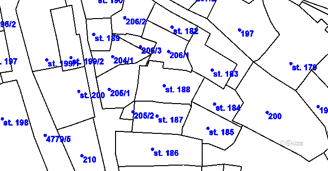 Parcela st. 188 v KÚ Kunžak, Katastrální mapa