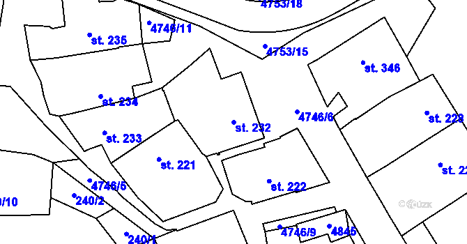 Parcela st. 232 v KÚ Kunžak, Katastrální mapa