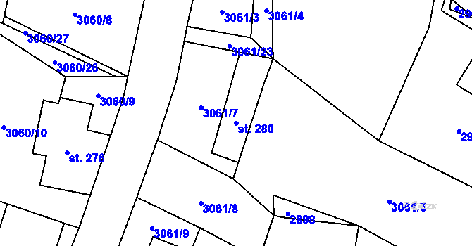 Parcela st. 280 v KÚ Kunžak, Katastrální mapa